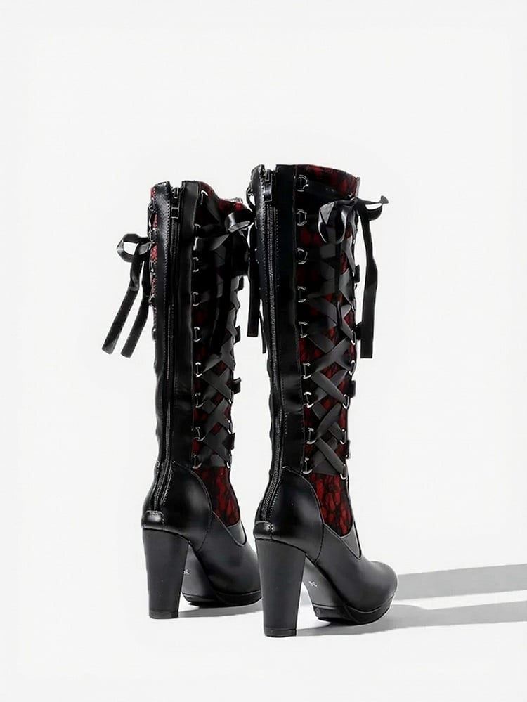 Gothic Lace-up Buckle High Boots - September