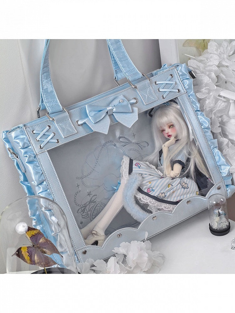 Blue Shoulder Bag with Bow and Ruffles for BJD Doll - Salt Tea