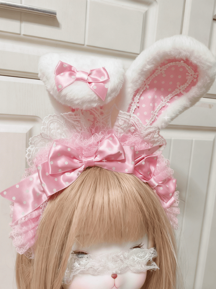 KC Sweet Lolita Bunny Bowknot Ear Pink Lace