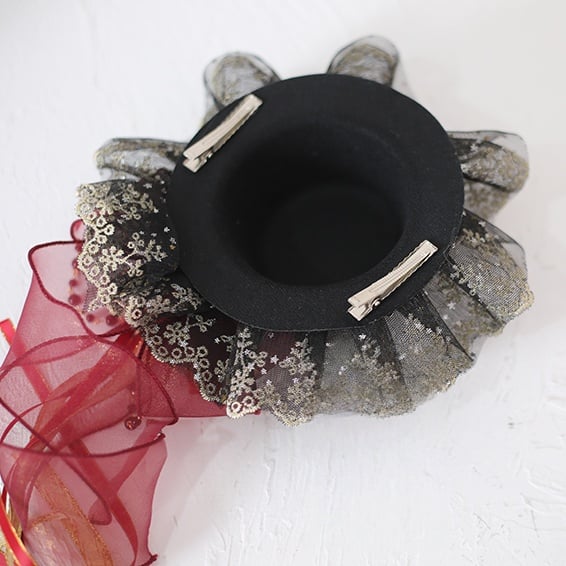 Removable Gorgeous / Lace Black Red Hat Lolita Bowknot Mini With Gothic