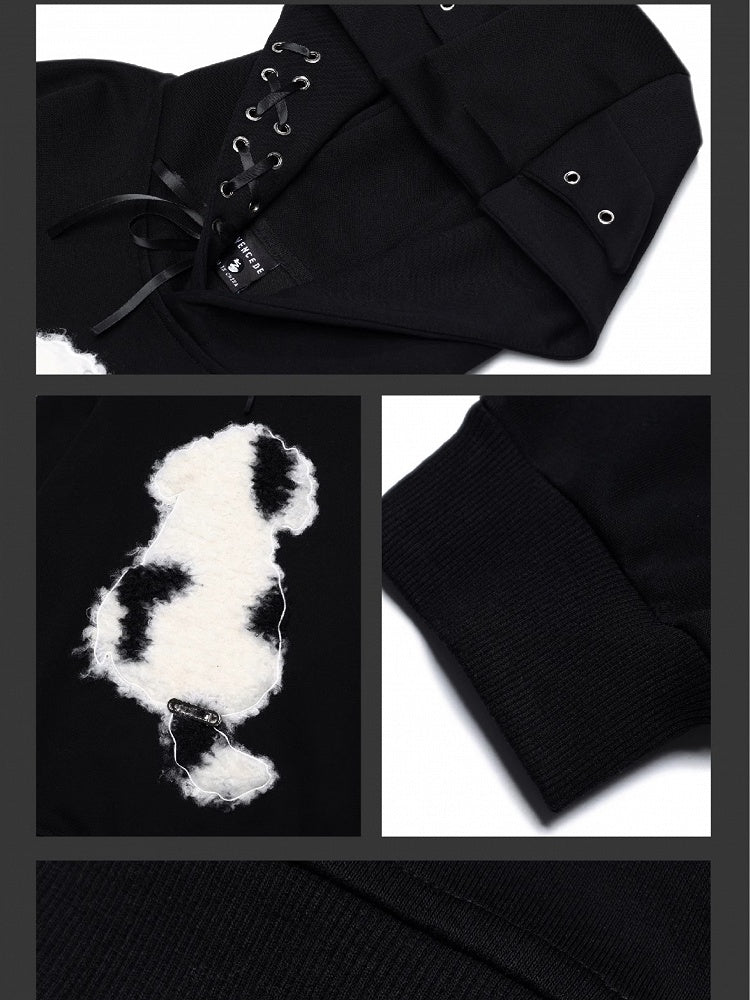 Black Cute Puppy Applique Puppy Ears Hoodie