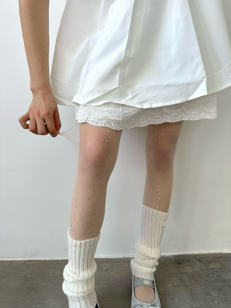 Tights White/Black/Nude Sequin Sheer with Decorations