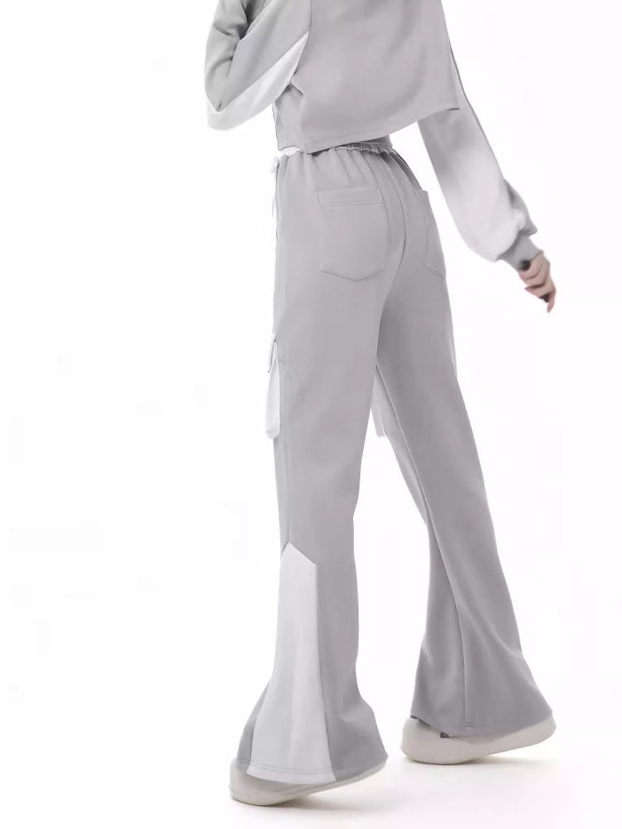 Taille Graues Design Hohe Weiße Colorblock Glamouröse Schlaghose