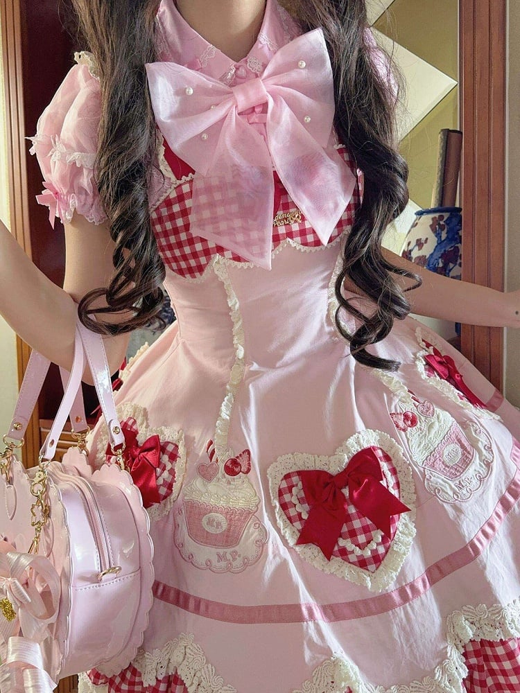 Chemisier bouffant Lolita Fraise Nœud Perle - Lan Jian Chuan