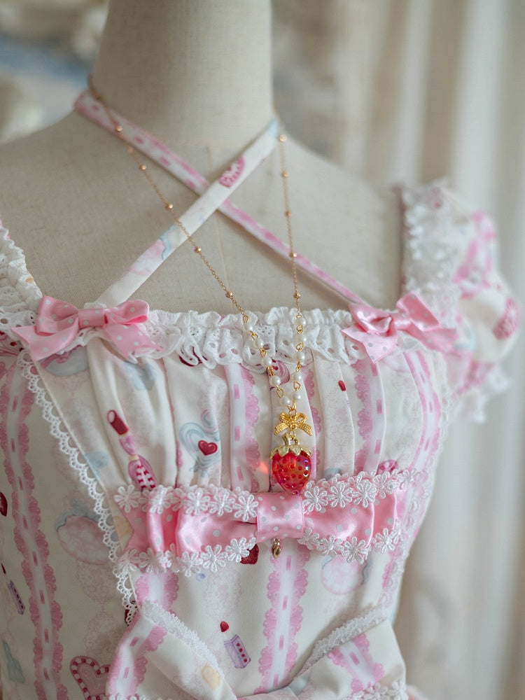 Strawberry Pendant Gold Chain Necklace - Pastry Chef