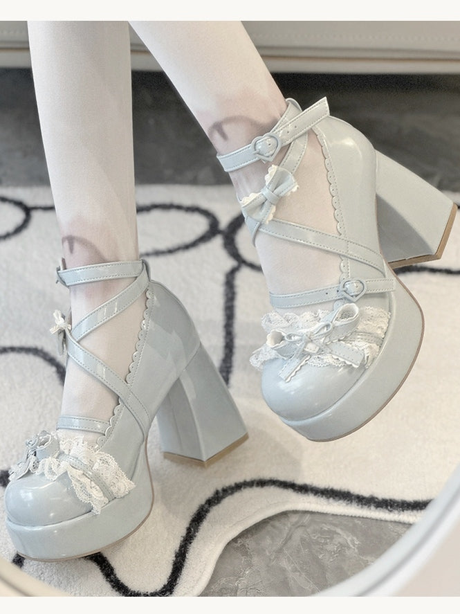 – Shoes Sweet Toe Lolita High-heel Blue Round
