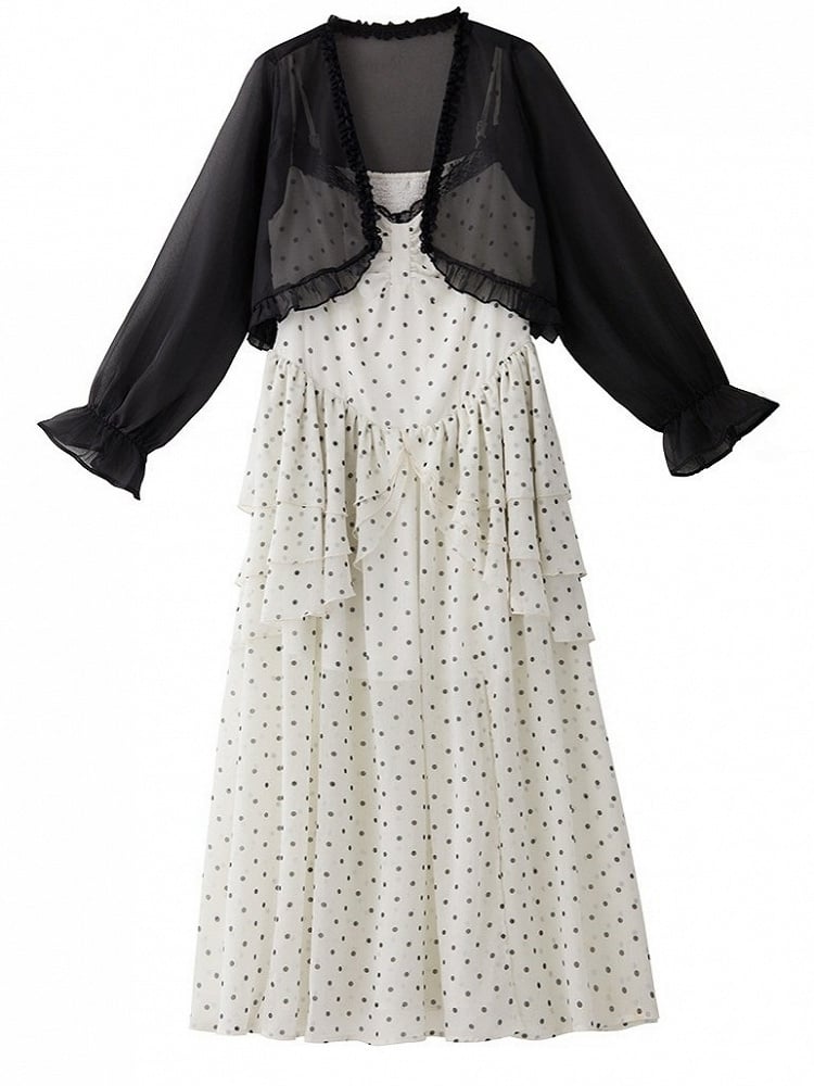 Plus Size White Polka Dot Tiered Maxi Dress with Lace - Hard Candy