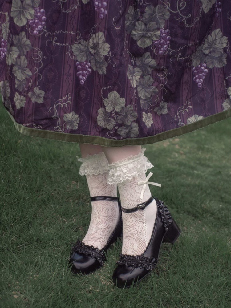 Mary Jane Round Toe Lolita Shoes with Bow and Ruffle in Black - EvilStar