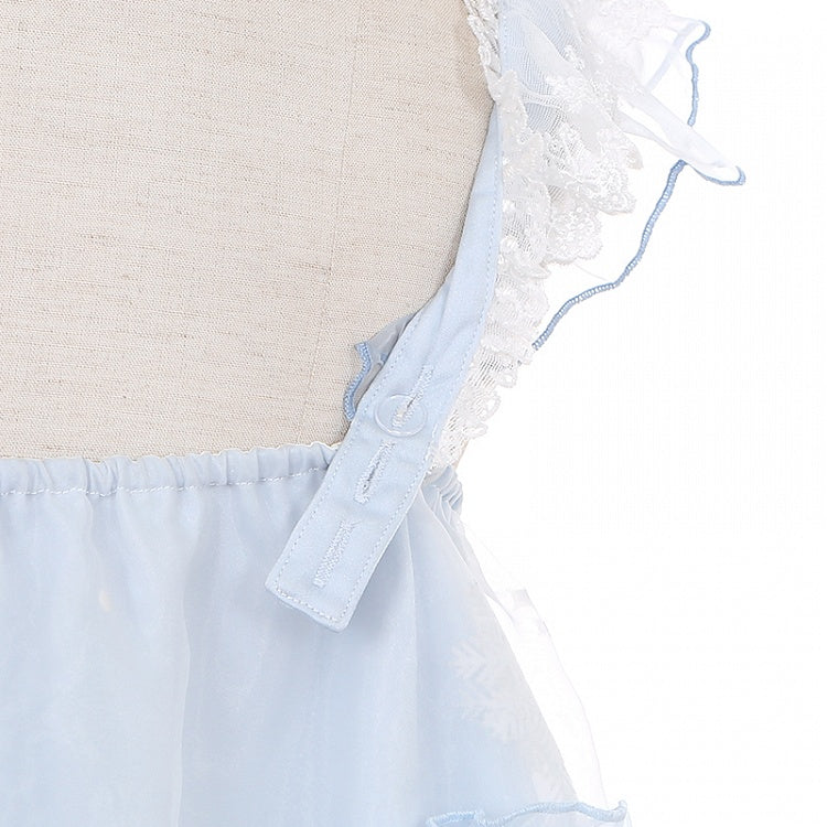 Hellblaues Kleid mit Schneemondschloss und Pompons, süßer Lolita-Pulloverrock