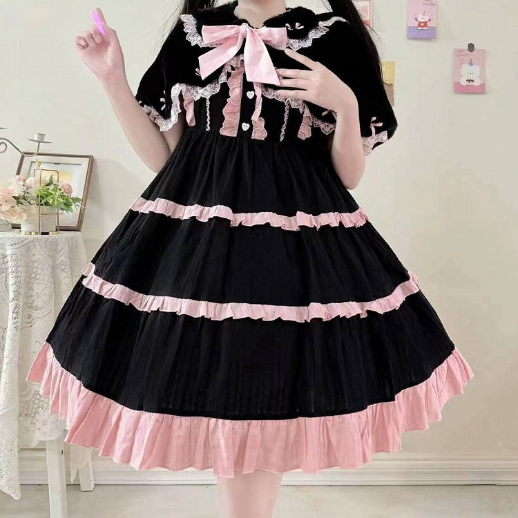 and Ears Black Pink Lolita with Sweet / Kitty Winter Bunny Cape Plush