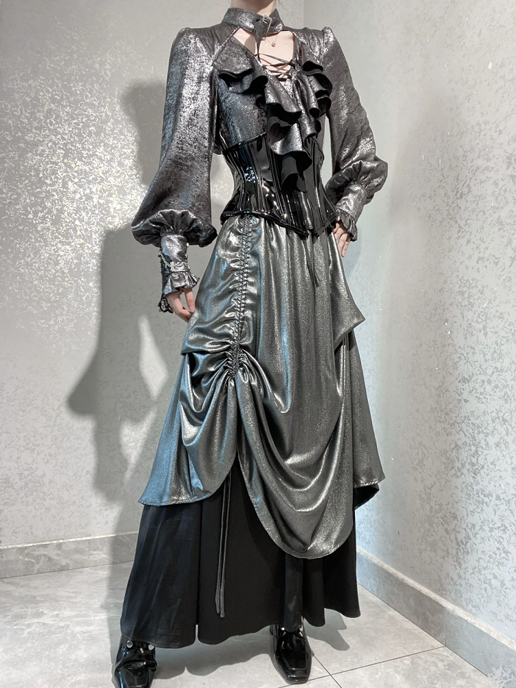 Shirt Ouji Sleeves Lolita Silver-Gray Long Pirate Vibes