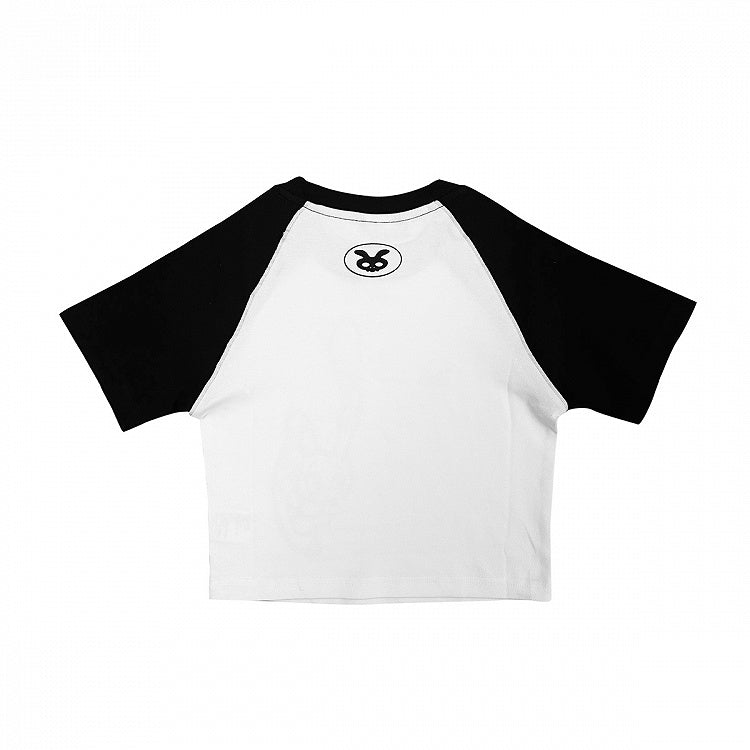 and Colorblock Design Graphic T-Shirt Y2K Cropped White Black
