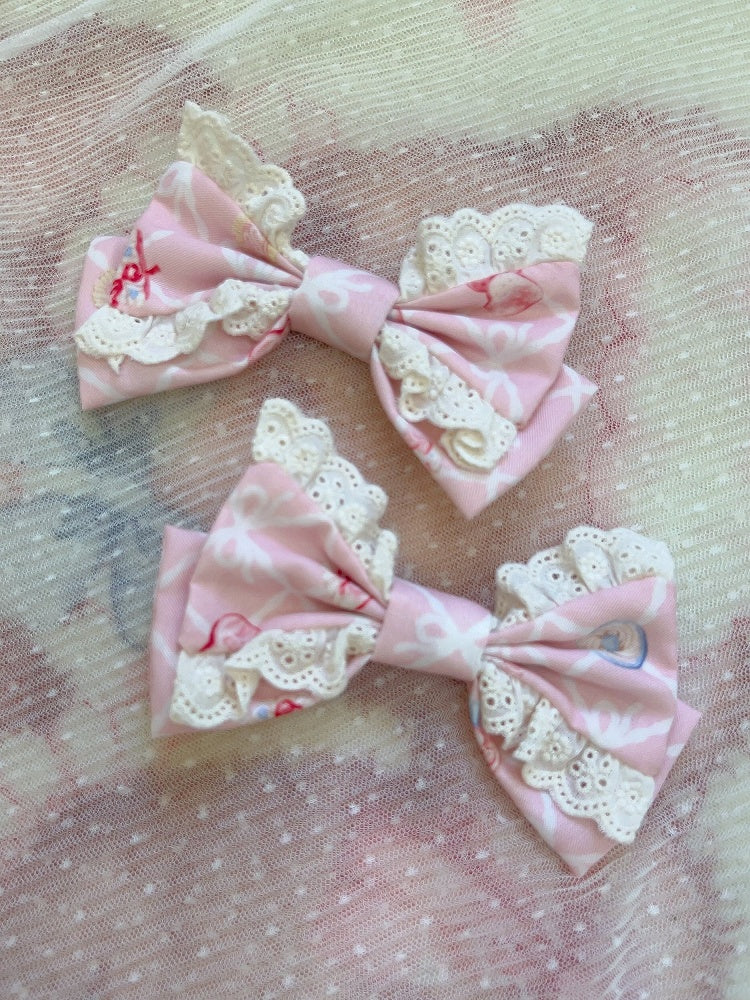Pink Sweet Bow Lacy Lolita Hair Clip Accessory - wawao good night bear