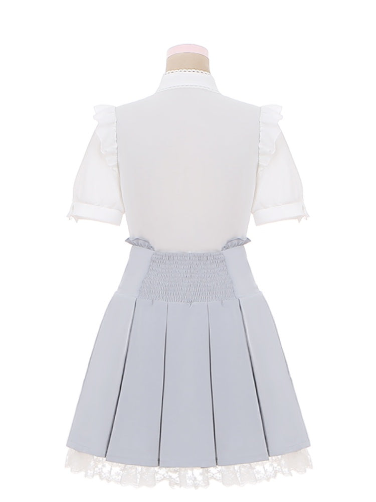 リボンタイ ホワイトレース コントラスト Kei Jirai ハートボタン パッチ付きブラウス