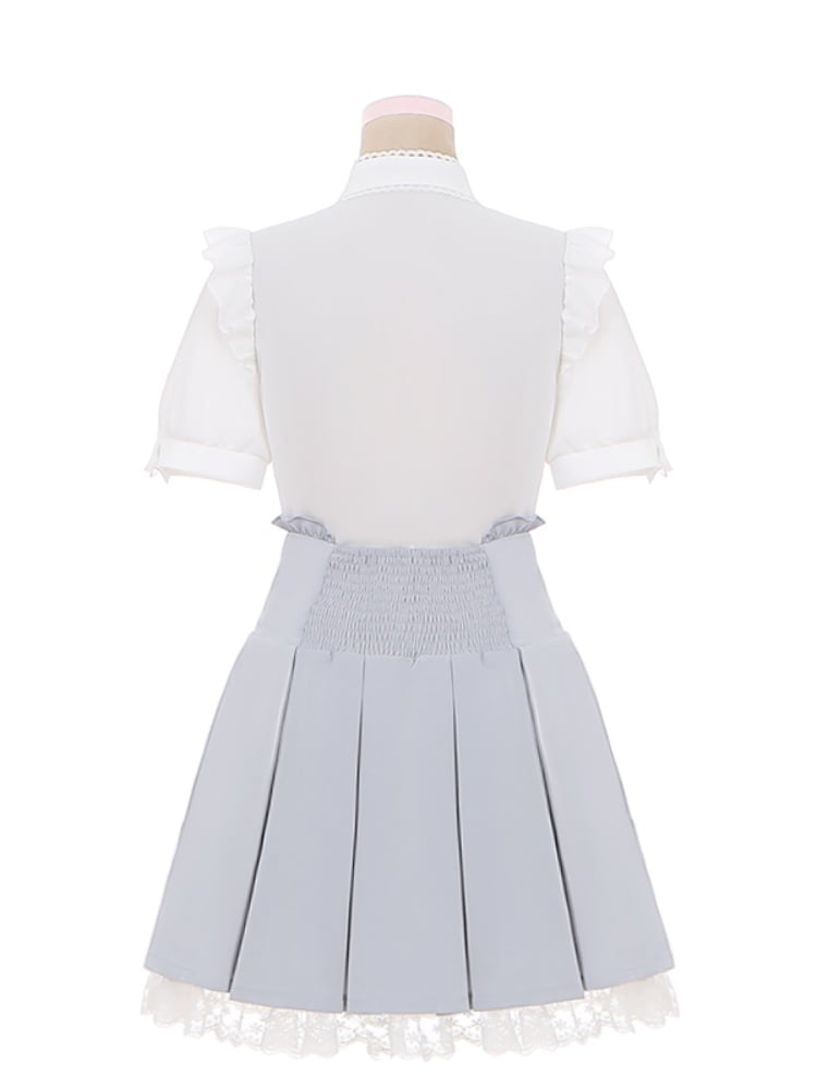 アクセントトリム ジライ ライトブルー ボックスプリーツスカート レース フリル ラインストーン ケイ