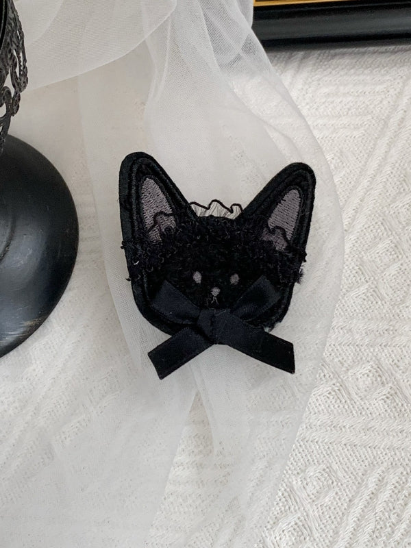 Black Kitten Embroidery Hairclip