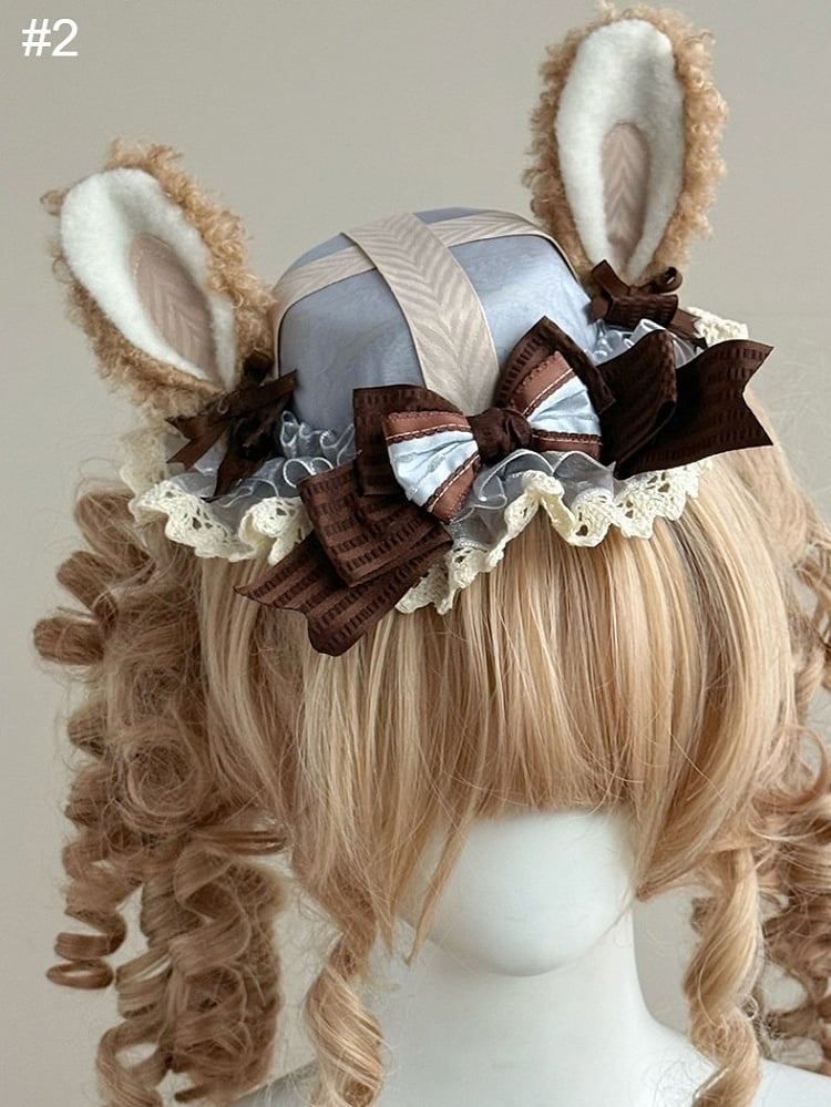 Lolita Mini Hat with Bunny Ear Design, Bow and Lace Trim, 2 Options - The Accessories' Story