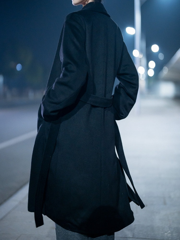 with Slit Black Open Belt Ouji Coat Side Placket Design Hem Unisex Set