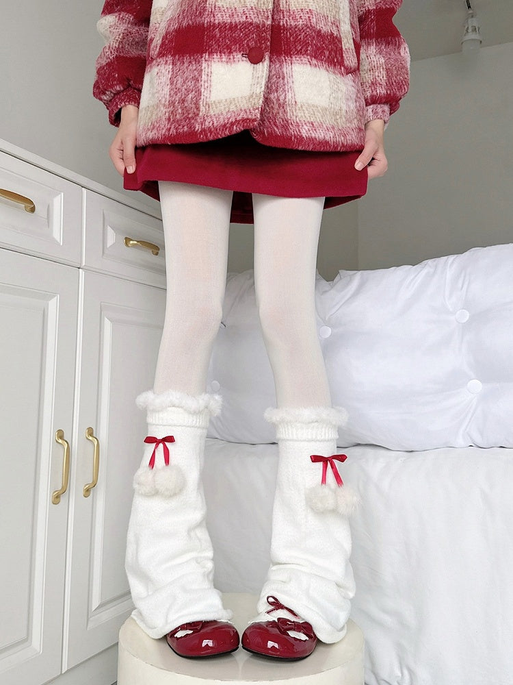 Pom-pom with Fleece Trim White Flared Warmers Decorations Leg