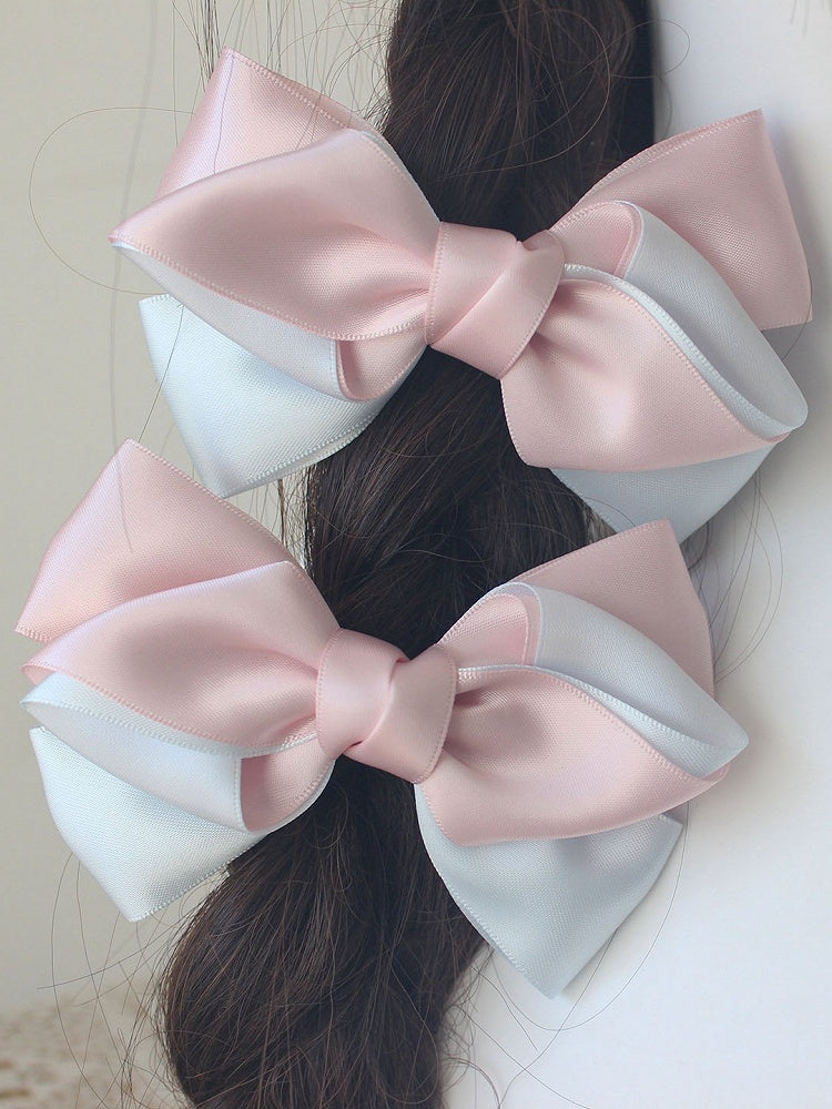 Clips Hair Pink Pastel Dual-Tone Blue Bow