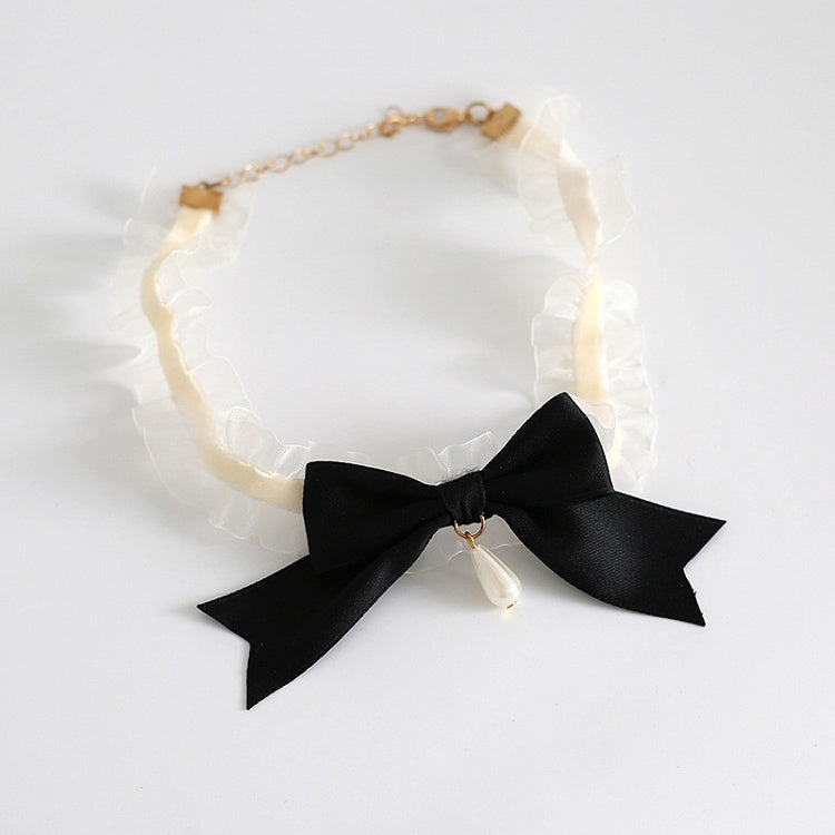 Cute Lolita Beige Choker With Black Bowknot