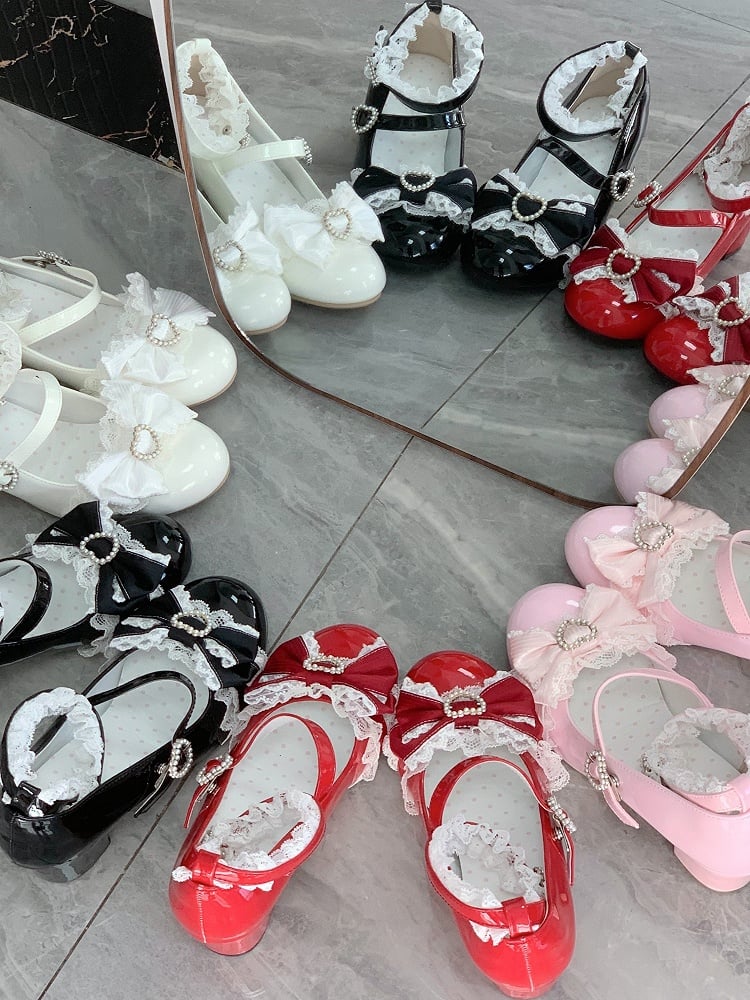 White Lace Mid-heel and Lolita Trim Bow Shoes Accents with Sweet