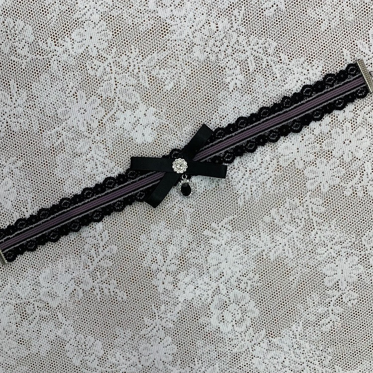 3 Colors Rhinestone Bow Lace Choker - Ekomi