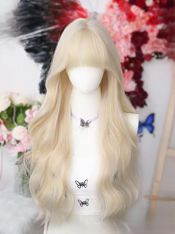 Full Wavy Long With Beige Bangs Wig