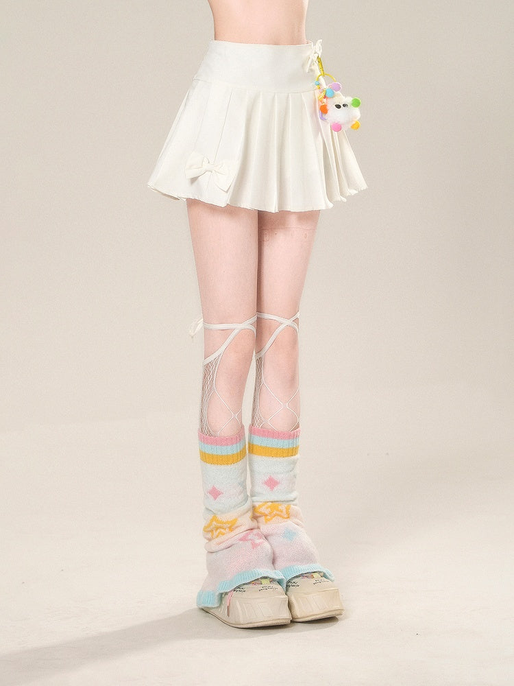 アクセントチャーム付きスカート JK 制服 ホワイト ハイウエスト フリーウエスト 蝶結び