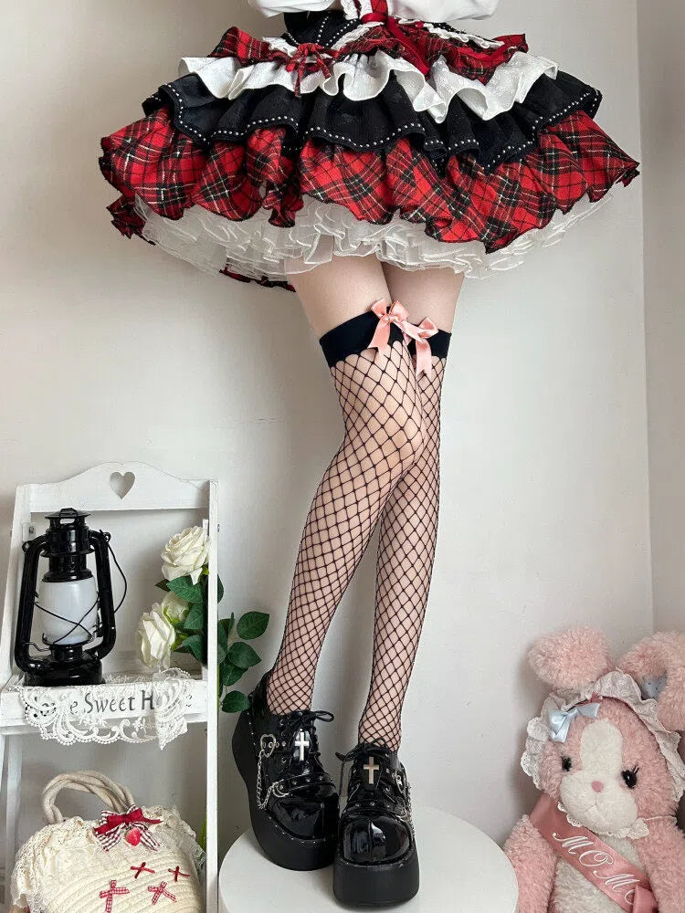 Lolita Style Over-the-Knee Accent Fishnet Bow Stockings
