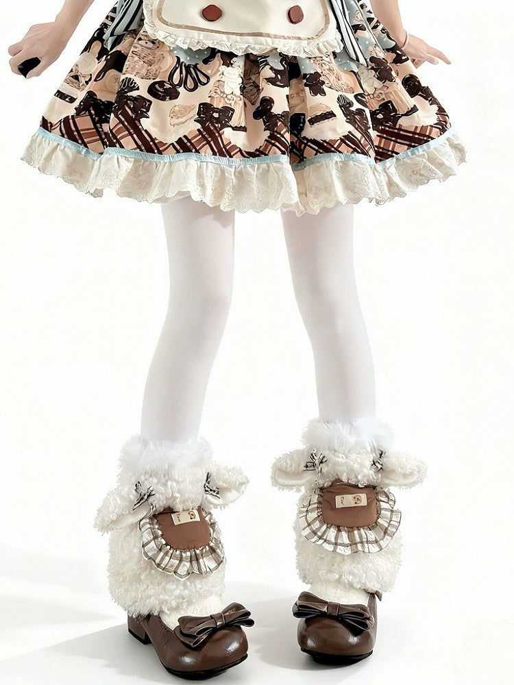 Mid-Calf Lamb + Bib Leg Socks 3-Piece Edge Curly Raw Accents Warmers Set Fur