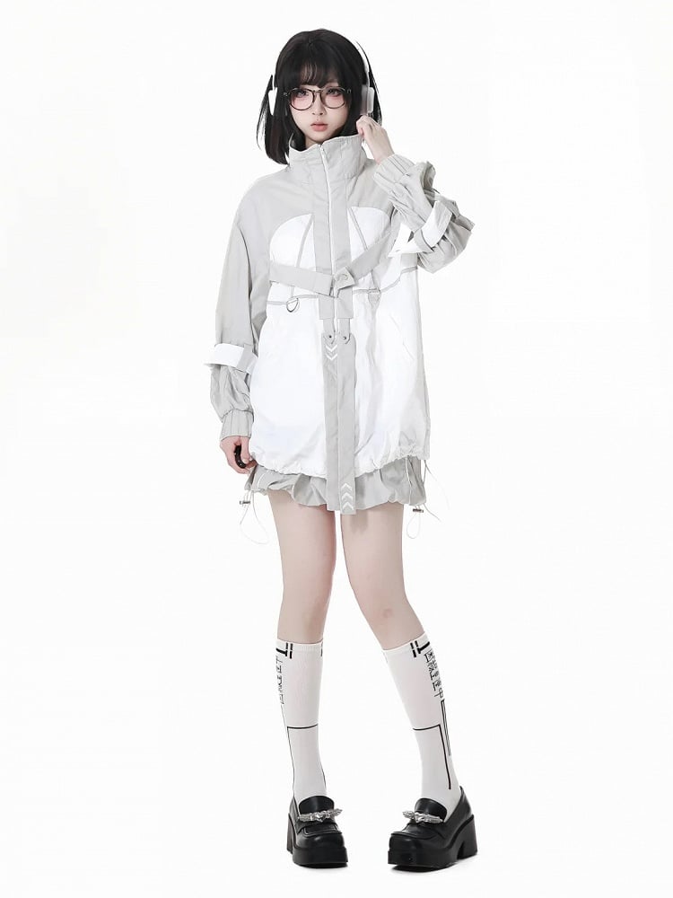 グレーのドローストリングヘムテックウェアバブルスカート