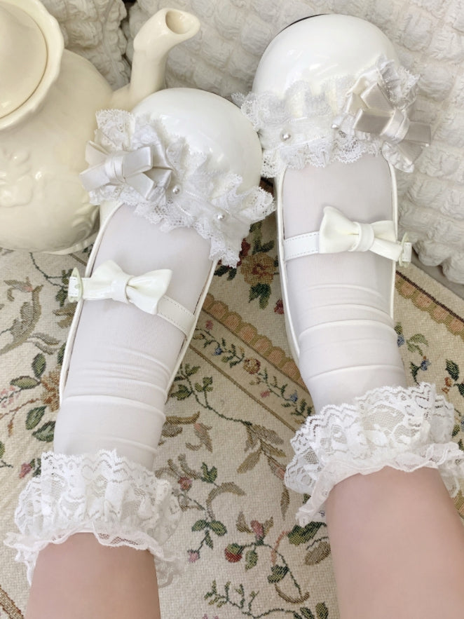 Embellishments Low-heel Janes Mary Off-white Leather Bead in PU with