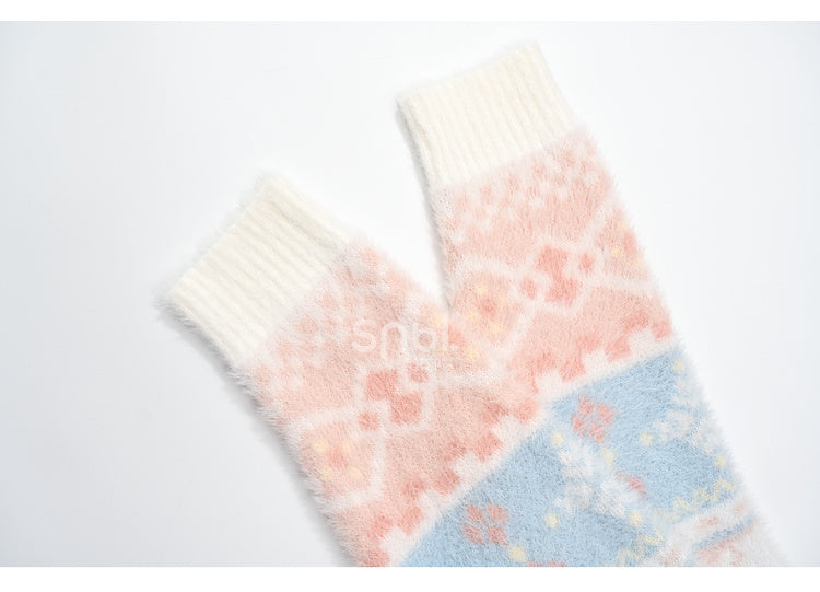 Pink Cute Bunnies Pattern Round Neck Soft Sweater