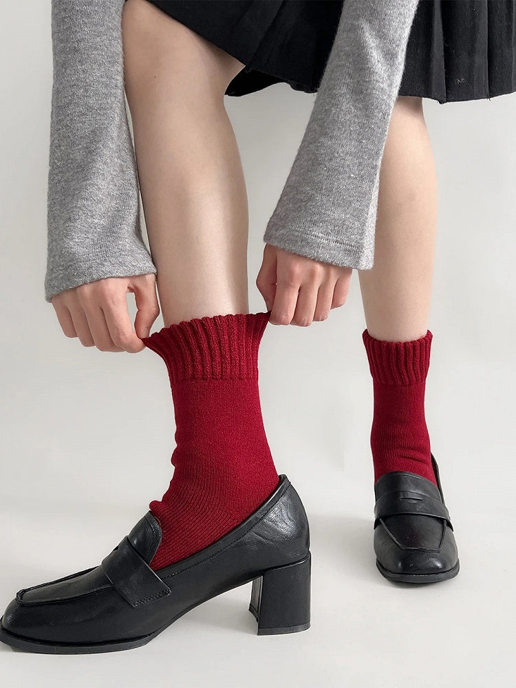 Short Crew Fine Socks Warm Red Rib