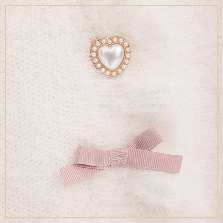 Jirai Kei – Beigefarbene, weiche Strickjacke im Landminen-Stil mit Schleifenakzenten