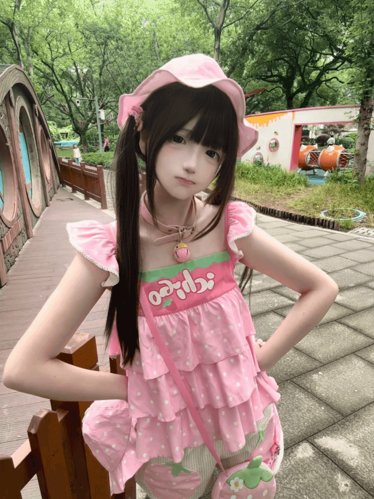 Strawberry Polka Dot Soft Girl Coord Pink Set - Flutter Sleeve Layered Top Strawberry Applique Shorts