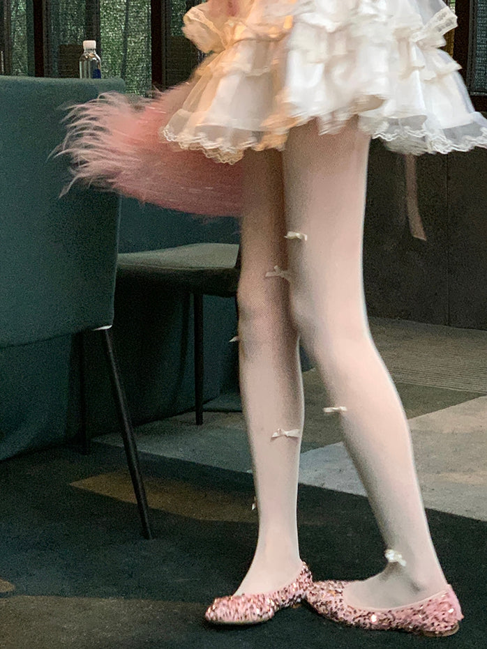 Strumpfhose mit Schleife Schwarz/Grau/Weiß