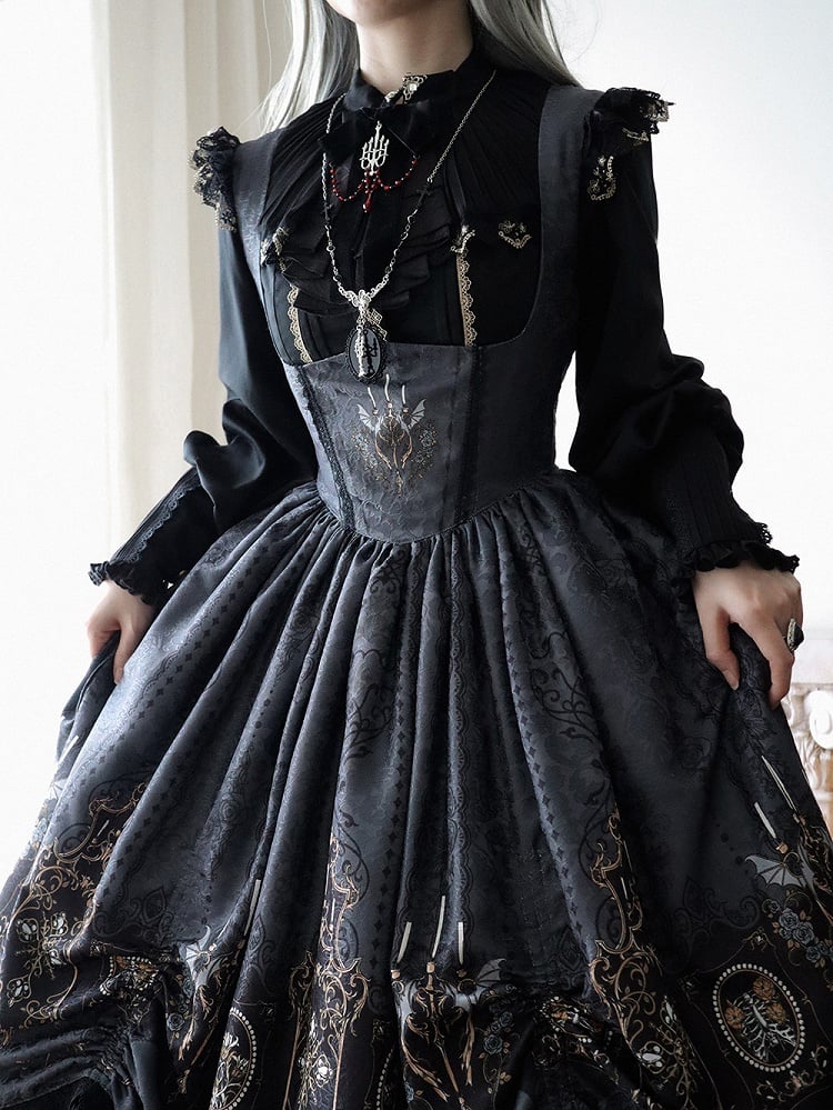 Back Gothic Lolita Blouse Collar with Lace-up Ruff Black