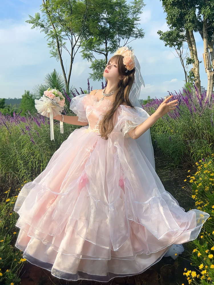 Dress Basque Plus Available Hanayome Waist Pink Lace-up Sizes Hime Gorgeous