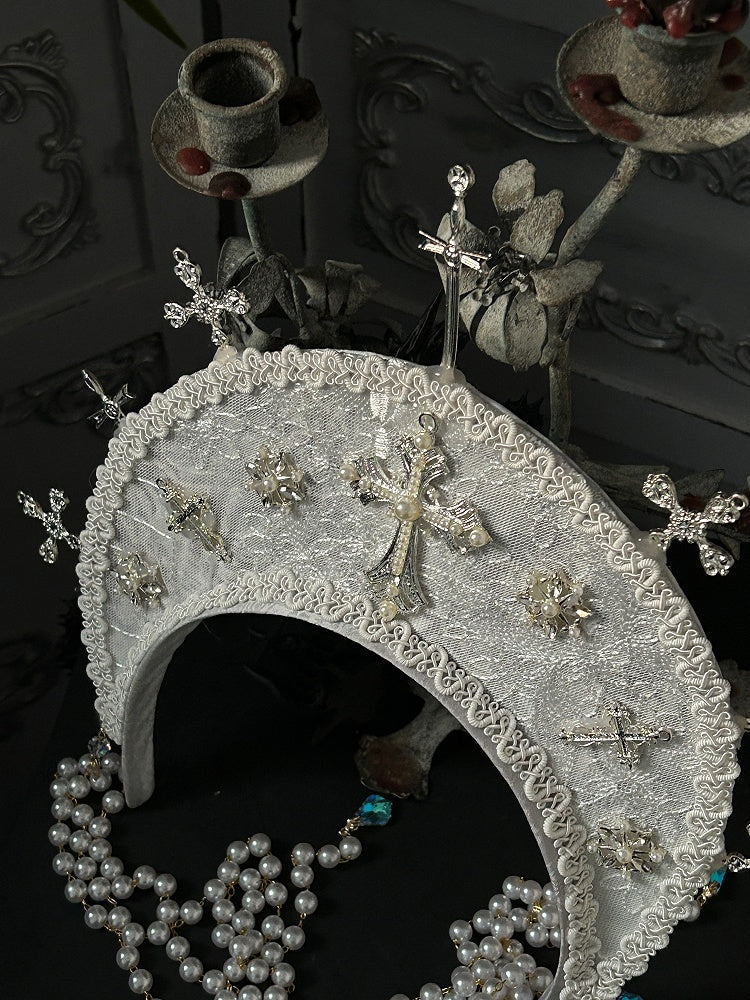 Red/White/Black Cross Decorated Gothic Lolita Crown
