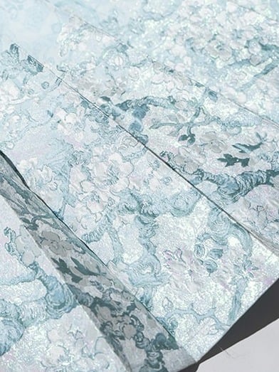 Mint Green Long Mamian Skirt with Floral Pattern Details - Yimu Walnut