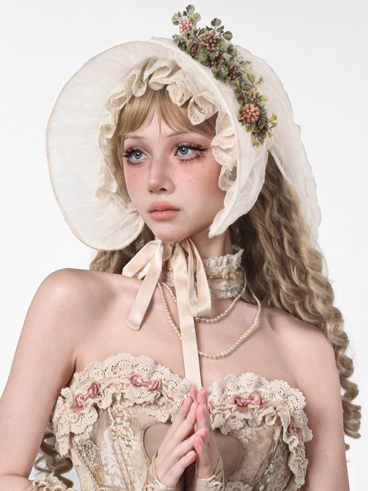 Floral Veil with Design Apricot Vintage Hat
