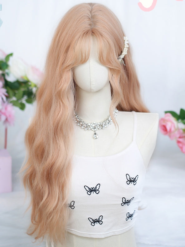 Pony mit Perücke Länge gewellt Taille 65-70 cm Vorhang Champagner/Pink