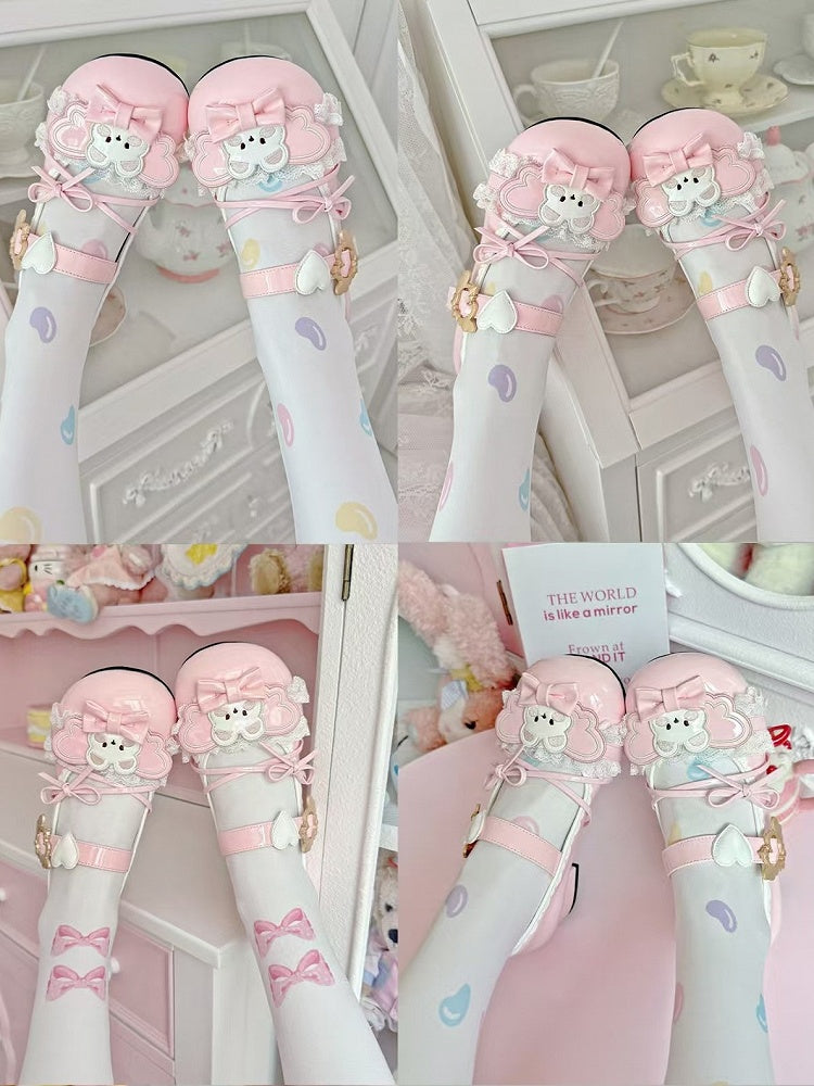 Lolita Mary Pink Bear Details Heart Sweet with Winged Janes Low-heel Accents