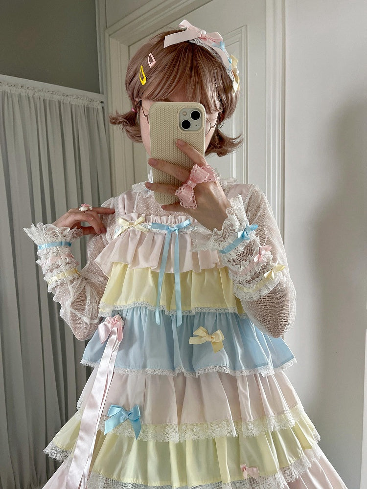 White Pastel Rainbow Lace Bowknots Hairclip