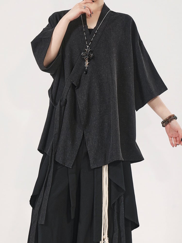 Top Style Black Chinese Neckline with Crossover Sleeves Short