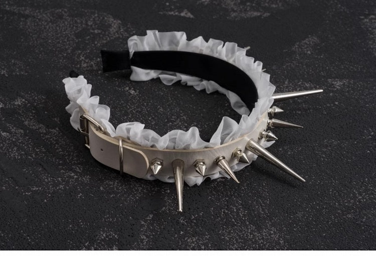 White Gothic Handmade Studs Detail Ruffled KC