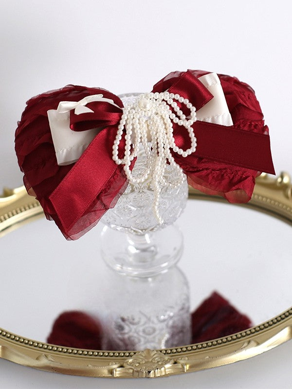 Hairclip Beaded Tassel Red Bowknot