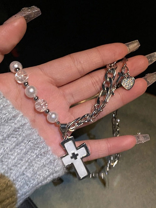 Cross Pendant Silver Y2K Necklace - Kiwi Store